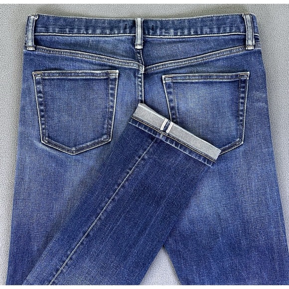 Uniqlo Jeans Mens 32x34 Blue Kaihara Selvedge Denim Slim Straight Distressed - Picture 1 of 14